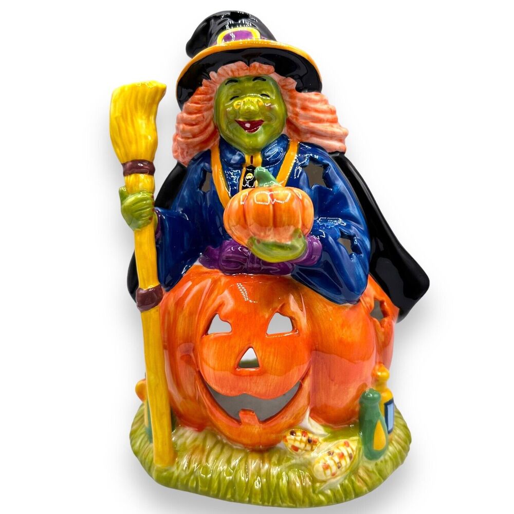 ASTOR LANE Witch Pumpkin Tealight Halloween Figurine Votive Ceramic Figurine